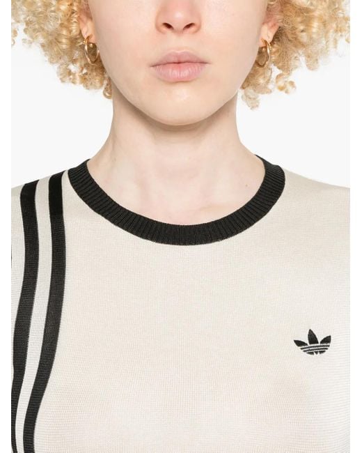 Adidas White Knitted 3-Stripes T-Shirt
