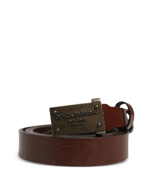 Dolce & Gabbana Brown Logo-Plaque Leather Belt for men