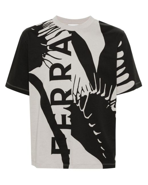 Ferragamo Black Graphic-Print Cotton T-Shirt for men