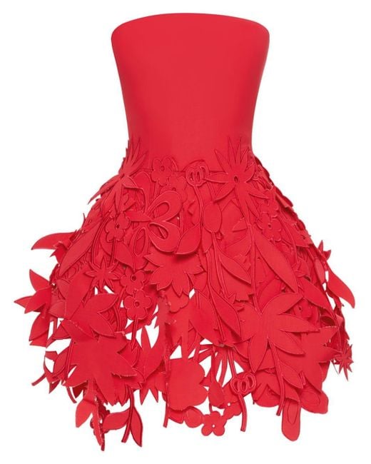 Oscar de la Renta Red Cut-out Floral-detail Minidress