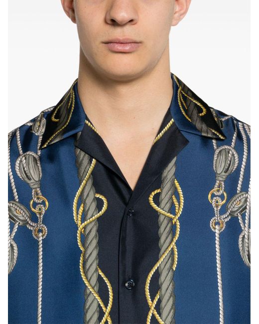 Camicia con stampa nautica di Versace in Blue da Uomo