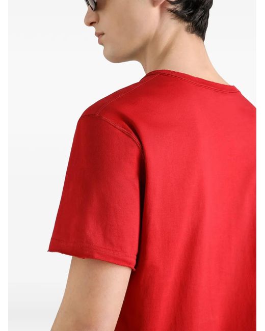 Dolce & Gabbana Red Cotton T-Shirt With Patch for men
