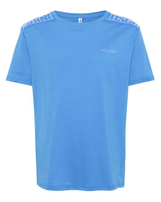 Moschino Blue Logo-embossed Cotton T-shirt for men
