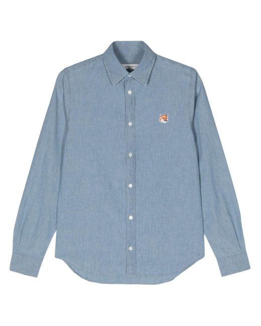 Camicia Con Applicazione Fox Head di Maison Kitsuné in Blue da Uomo