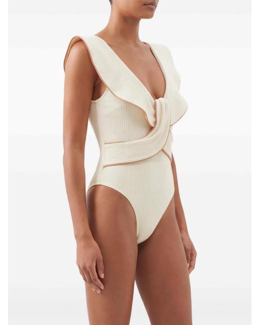 Johanna Ortiz Natural Beaches Crinkle Ruffled-Detail Swimsuit