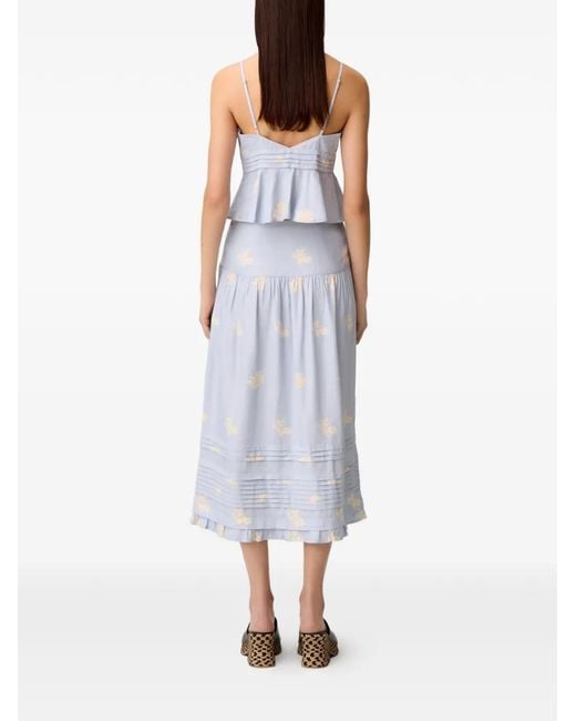 Claudie Pierlot White Floral-Print Pleated A-Line Midi Skirt