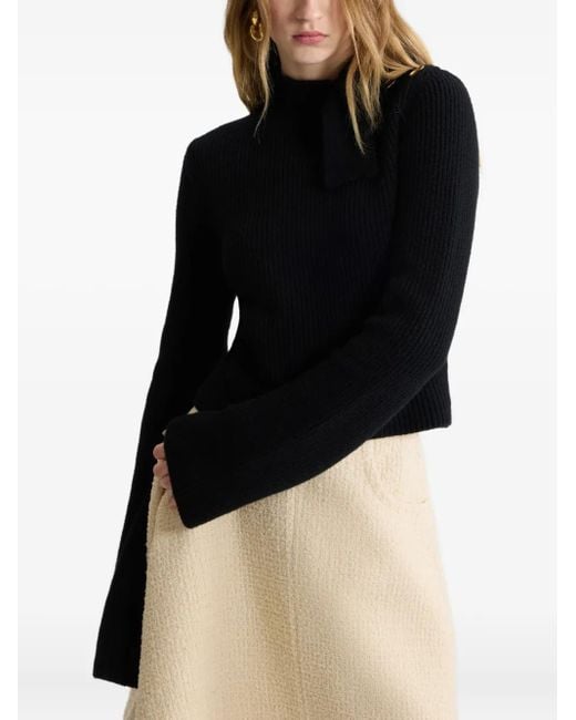 Patou Black Ribbed Knit Cropped Sweater