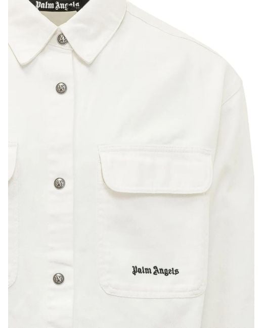 Palm Angels White Logo-Print Loose-Fit Shirt for men