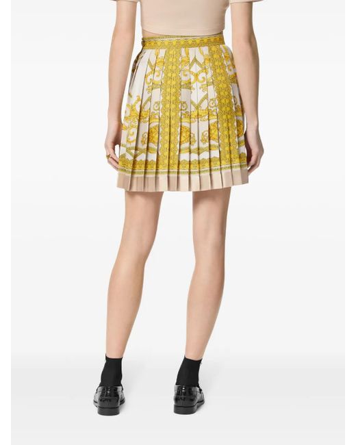 Versace Natural Barocco Print Silk Pleated Mini Skirt