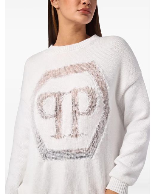 Philipp Plein White Pullover Mit Devoré-Logo