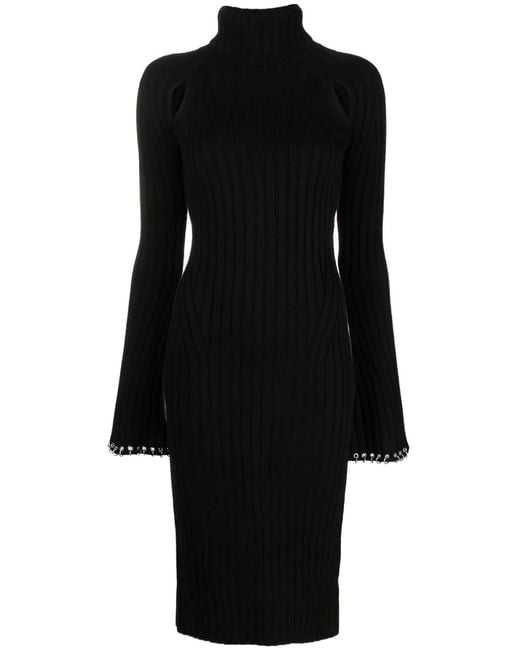 Patrizia Pepe Black Cut-Out Ribbed Midi Dress