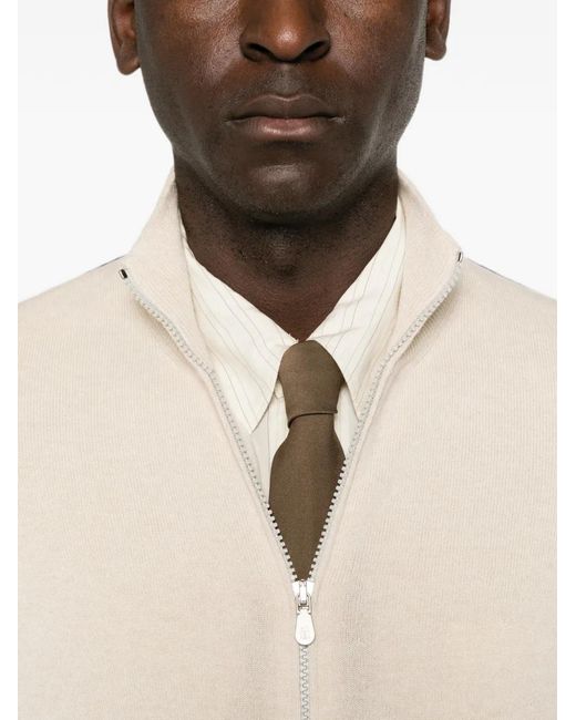 Brunello Cucinelli White Zip-Up High-Neck Cardigan for men