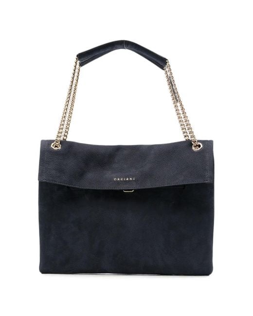 Orciani Blue Grained-Leather Chain-Strap Shoulder Bag