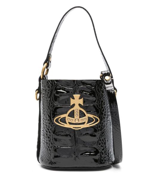 Vivienne Westwood Black Daisy Embossed-Leather Bucket Bag