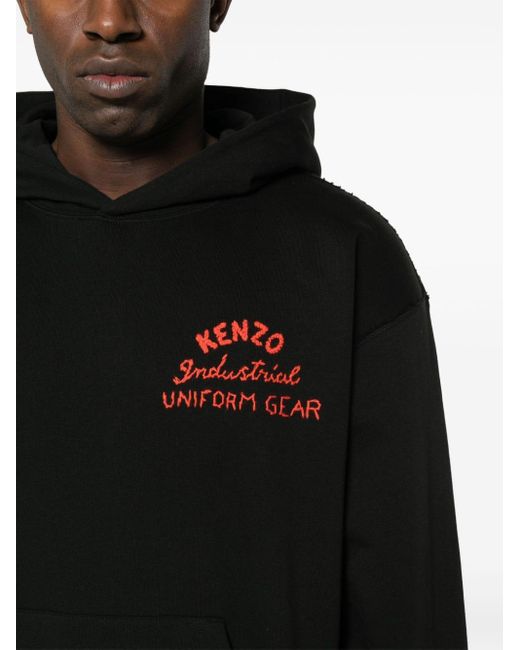 KENZO Black Drawn Varsity Cotton Hoodie for men