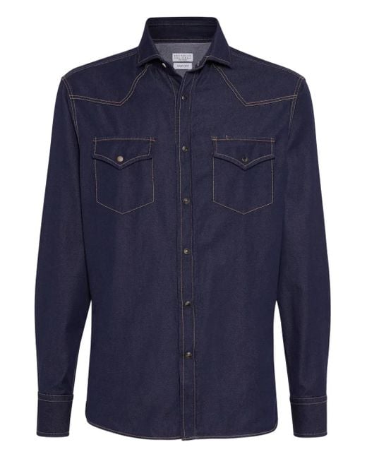 Brunello Cucinelli Blue Denim Shirt for men