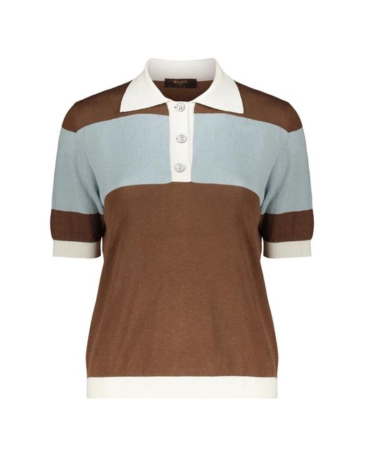 Moorer Brown Striped Knit Polo Shirt