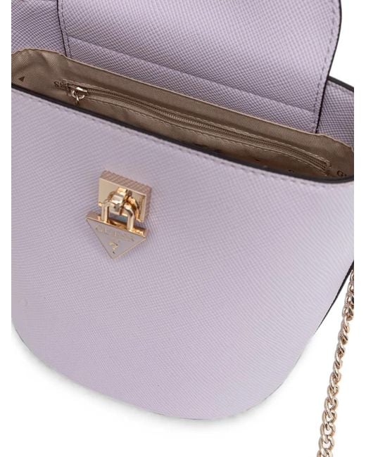 Guess White Patsie Logo-Plaque Bucket Bag