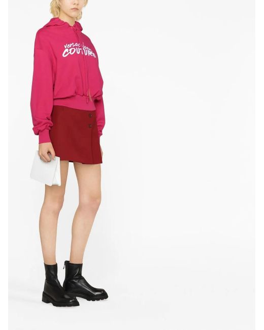 Versace Jeans Couture Pink Logo-Embroidered Cropped Hoodie
