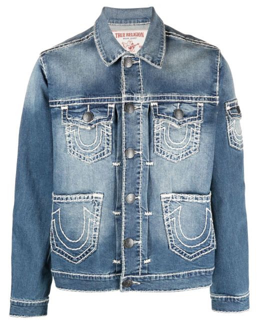 True Religion Blue Contrast-stitching Denim Jacket for men