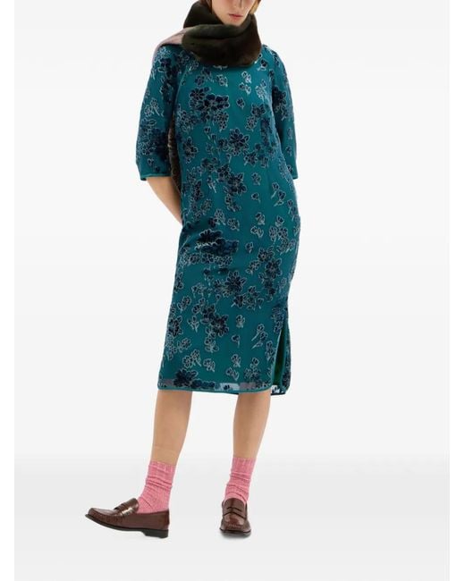 Pierre Louis Mascia Green Vefio Floral-Velvet Midi Dress