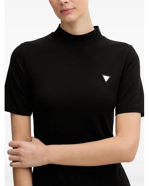 Guess Black Triangle-Logo High-Neck Mini Dress