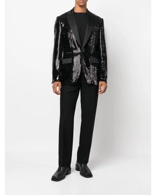 Philipp Plein Black Sequin Single-Breasted Blazer for men