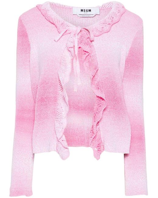 MSGM Pink Ruffle-detail Cardigan