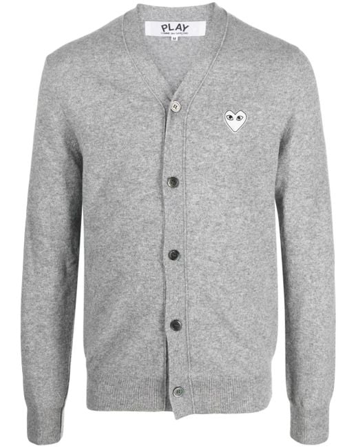 COMME DES GARÇONS PLAY Gray Heart-Patch Mélange-Effect Wool Cardigan for men