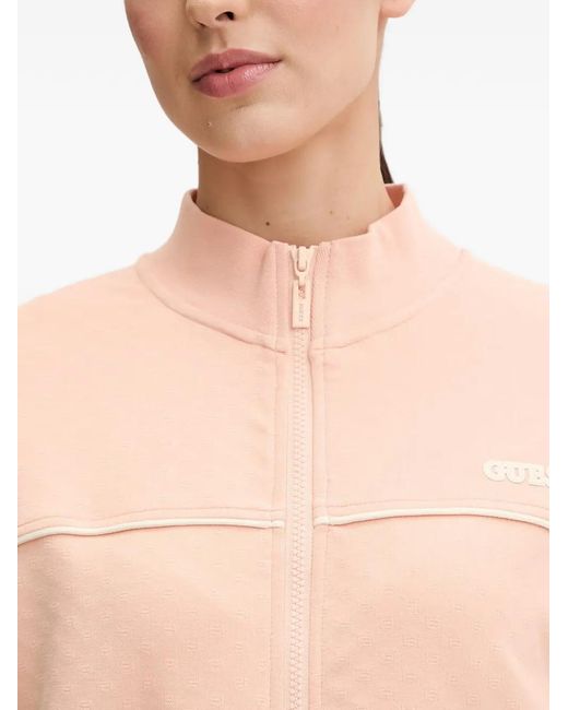 Guess Pink Clara Logo-Patch Zip-Up Sweatshirt