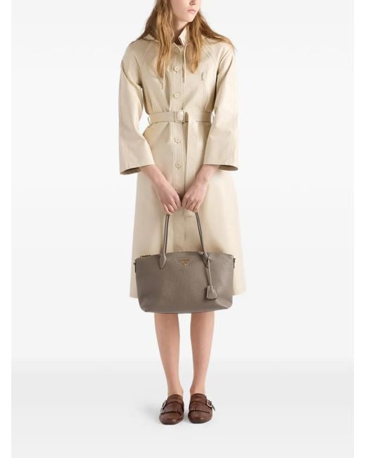 Prada Gray Large Leather Tote Bag