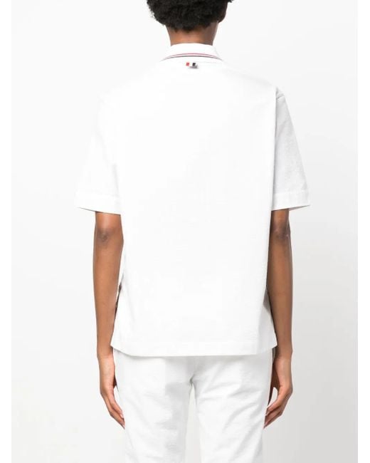 Thom Browne White Rwb-Stripe Seersucker Polo Top