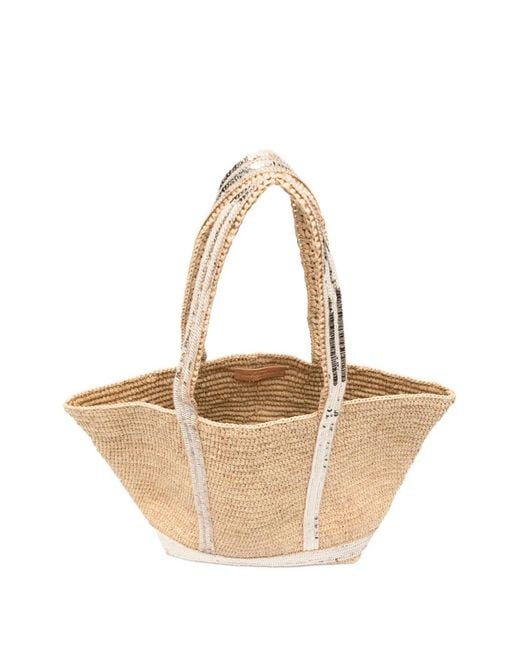 Vanessa Bruno Natural M Raffia Sequin Tote Bag