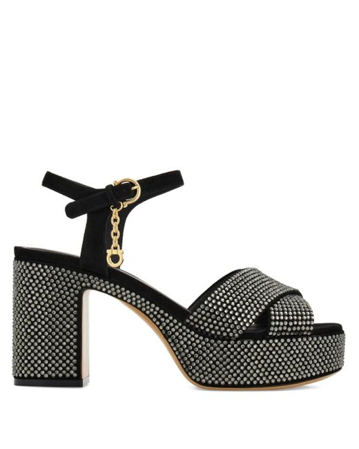 Ferragamo Black 85Mm Crystal-Embellished Sandals