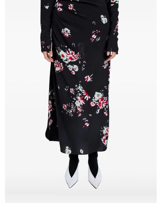 Proenza Schouler Black Floral-Print Draped Asymmetric Day Dress