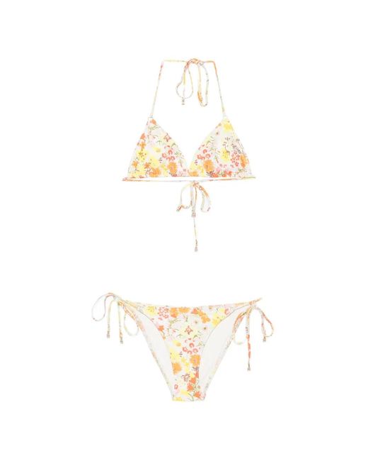 Zimmermann White Solstice Floral-Print Bikini