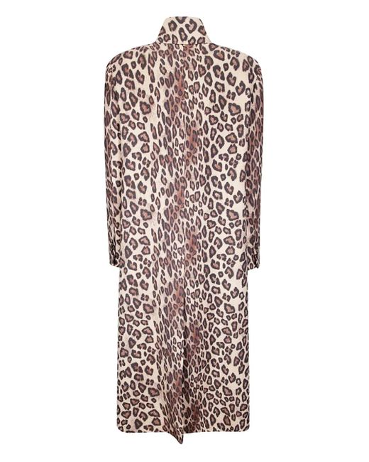 Alberto Biani White Button Leopard-Print Coat