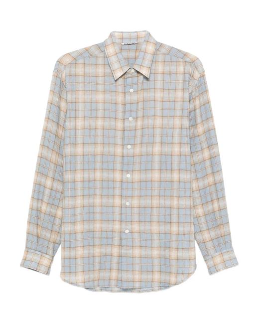 Auralee White Airy Checked Shirt for men