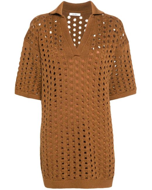 Max Mara Brown Urna Open-knit Mini Dress