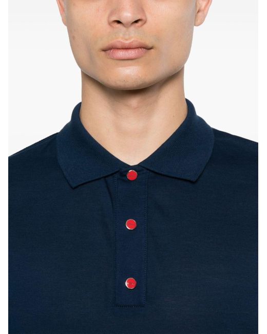 Kiton Blue Piqué-weave Cotton Polo Shirt for men