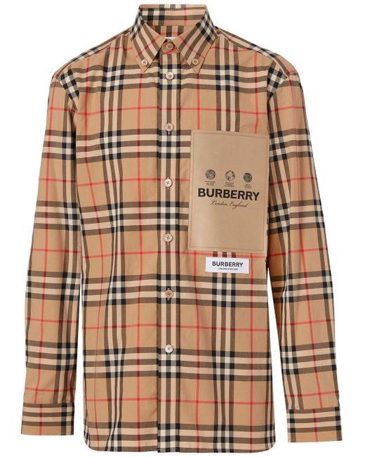 Burberry Brown Vintage Check Logo-patch Shirt for men