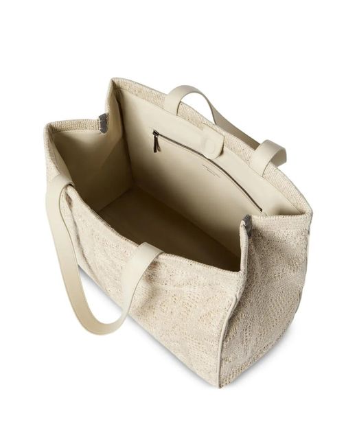 Brunello Cucinelli Natural Dazzling Water Lillies Knit Tote Bag