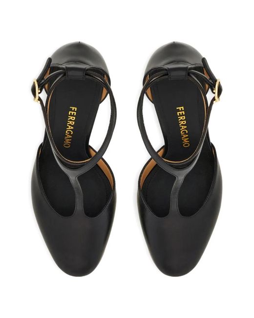 Ferragamo Black T-Strap Stiletto Pumps