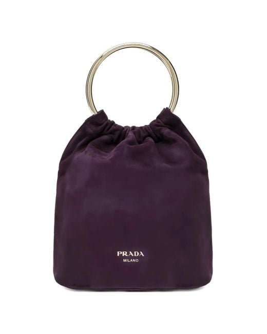 Prada Purple Medium Ring-Handle Suede Bucket Bag