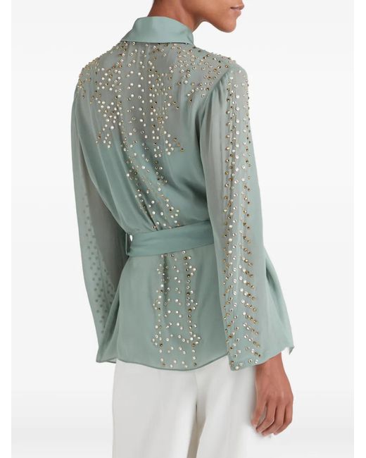 Temperley London Green Oberon Crystal-Embellished Belted Shirt