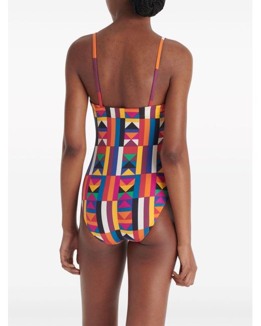 Eres Red Colors Geometric-print Swimsuit