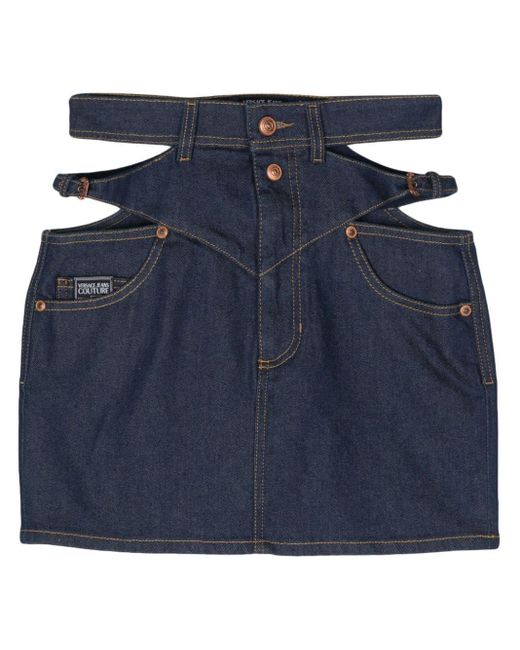Versace Blue Cut-Out Mini Denim Skirt
