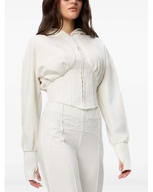 Hamza White Karol Lace-Corset Hoodie