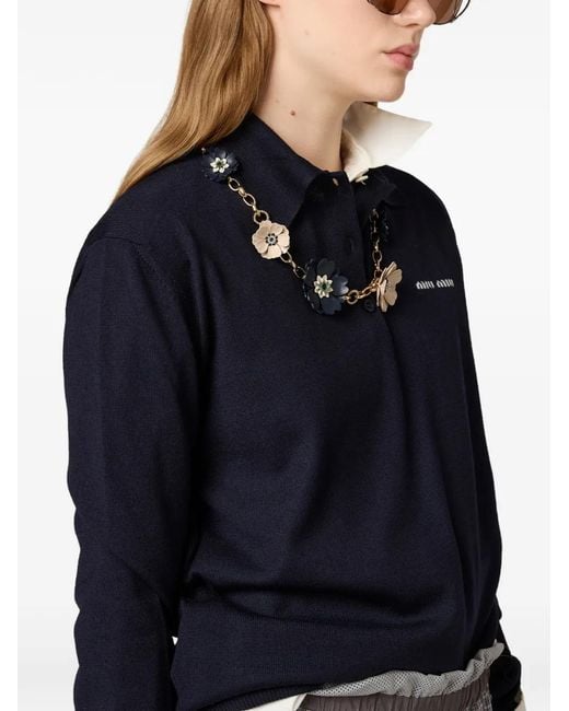 Miu Miu Blue Wool Knit Polo Shirt