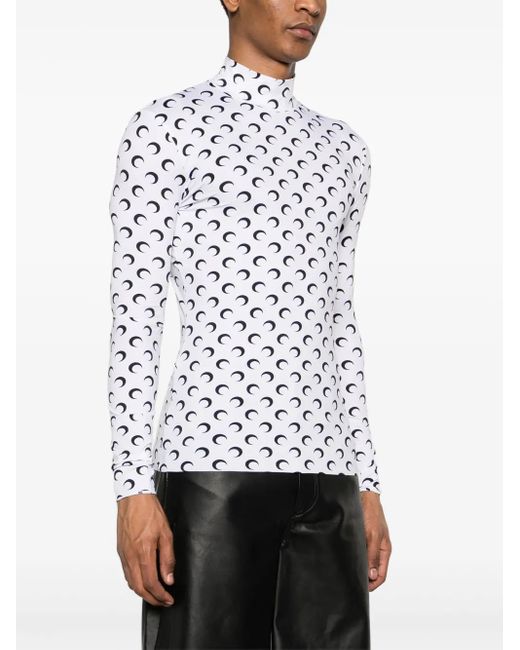 MARINE SERRE White Moon-Print Mock-Neck T-Shirt for men